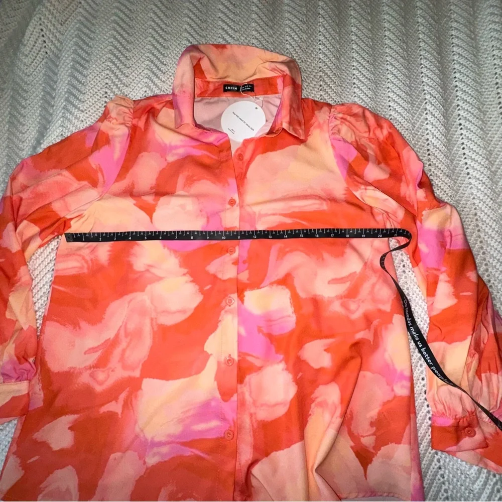 Women's Orange and Pink Holiday Vacation Flower Print Shirt - M - NWT - Picture 6 of 7